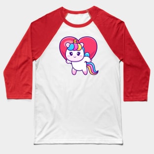 Cute Unicorn Bring Love Heart Cartoon Baseball T-Shirt